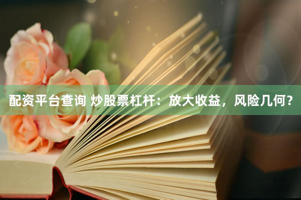 配资平台查询 炒股票杠杆：放大收益，风险几何？