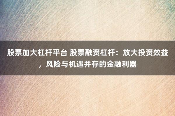 股票加大杠杆平台 股票融资杠杆：放大投资效益，风险与机遇并存的金融利器