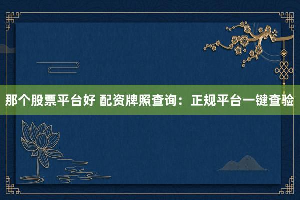 那个股票平台好 配资牌照查询：正规平台一键查验